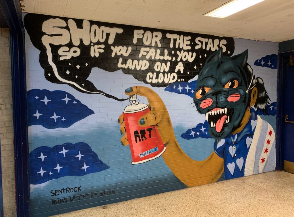 sentrock mural at northwest middle school, shoot for the stars