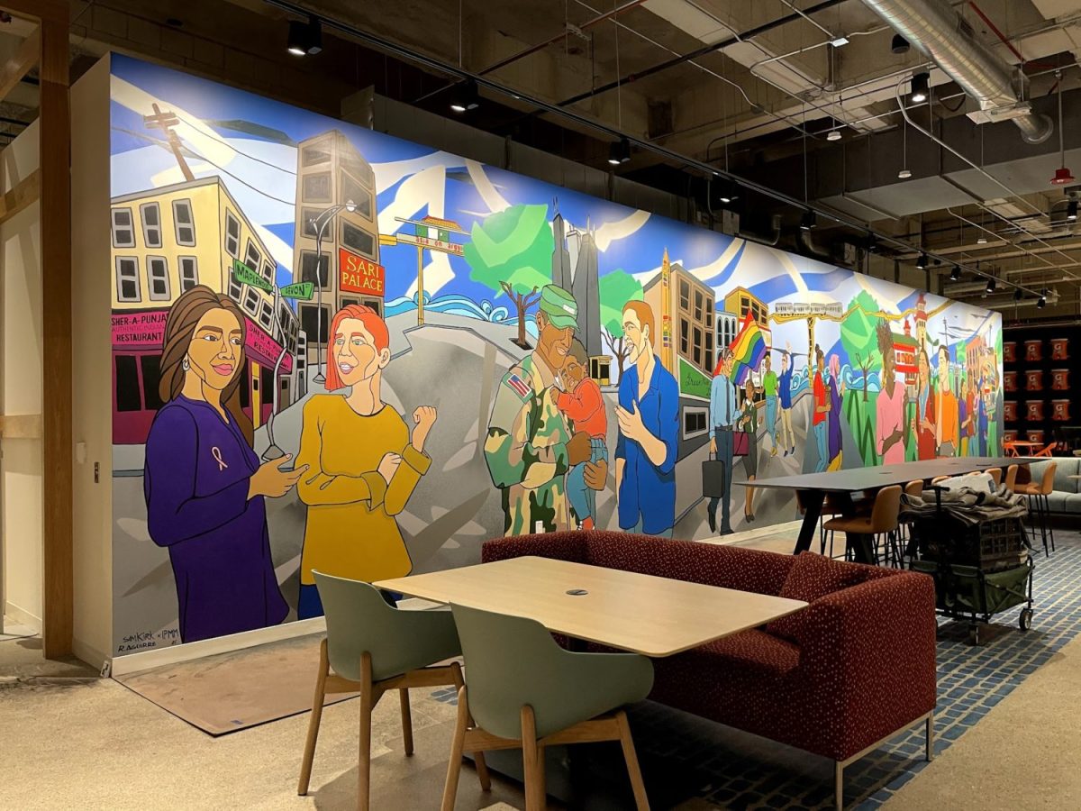 sam kirk mural at pepsico, view from left side