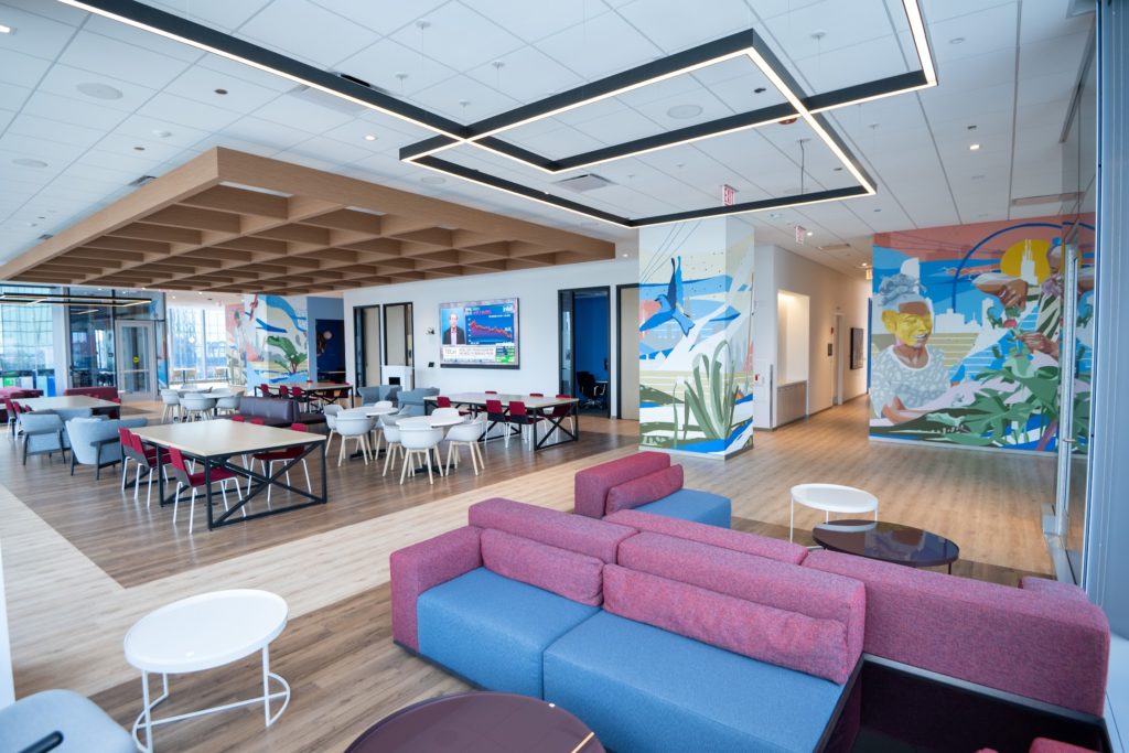 entire room shot of CERA 4-surface mural at BMO Harris, copyright by ipaintmymind