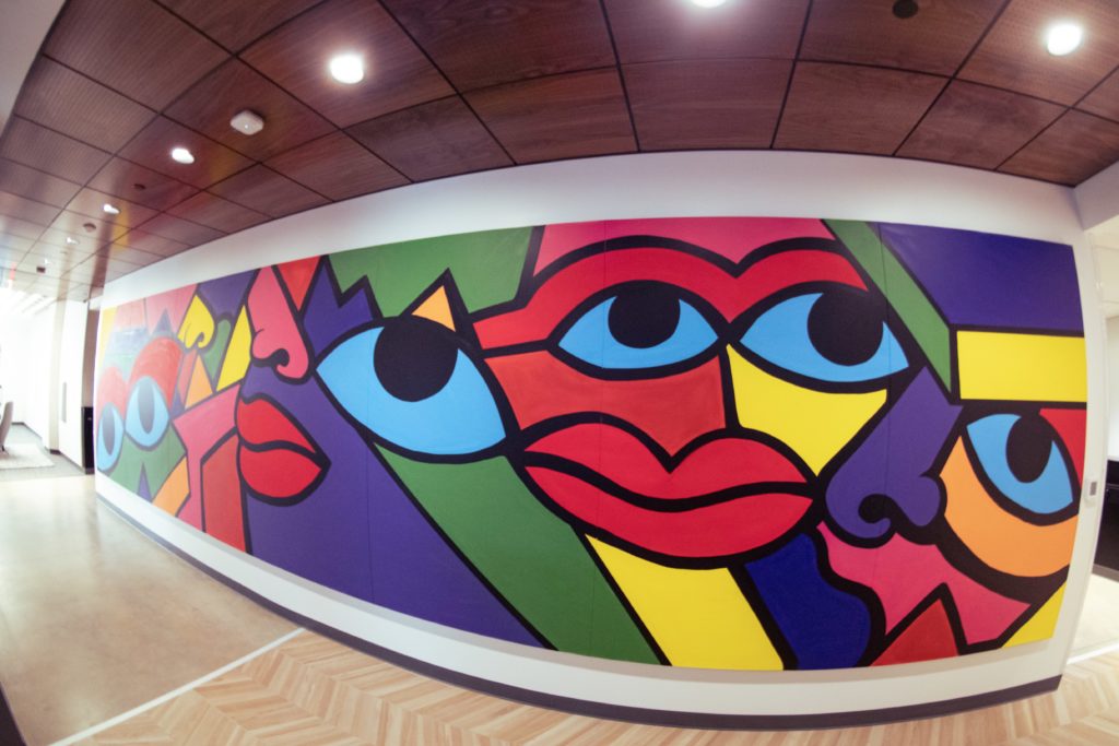 panoramic shot of Sheefy McFly floral mural at LinkedIn, copyright by Evan La Ruffa