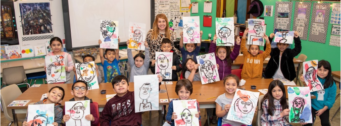 kindergarten students show art, short banner version