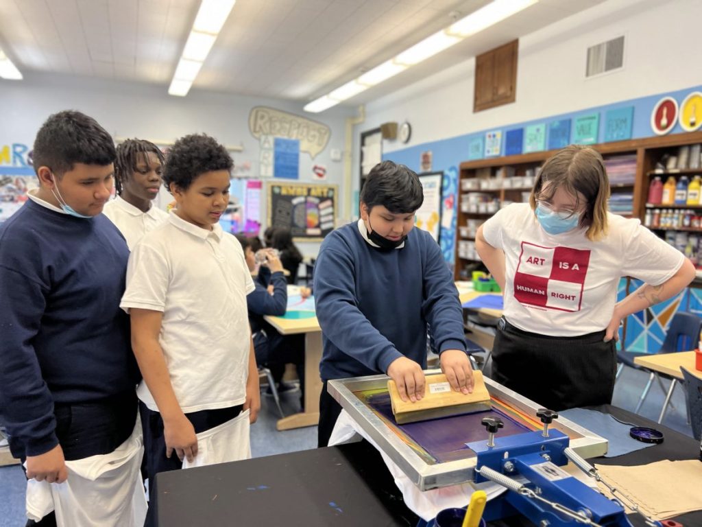 lillie prints with students at nwms