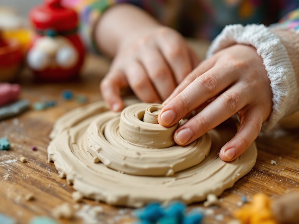 A child in preschool using clay to make art - Preschool Art Projects
