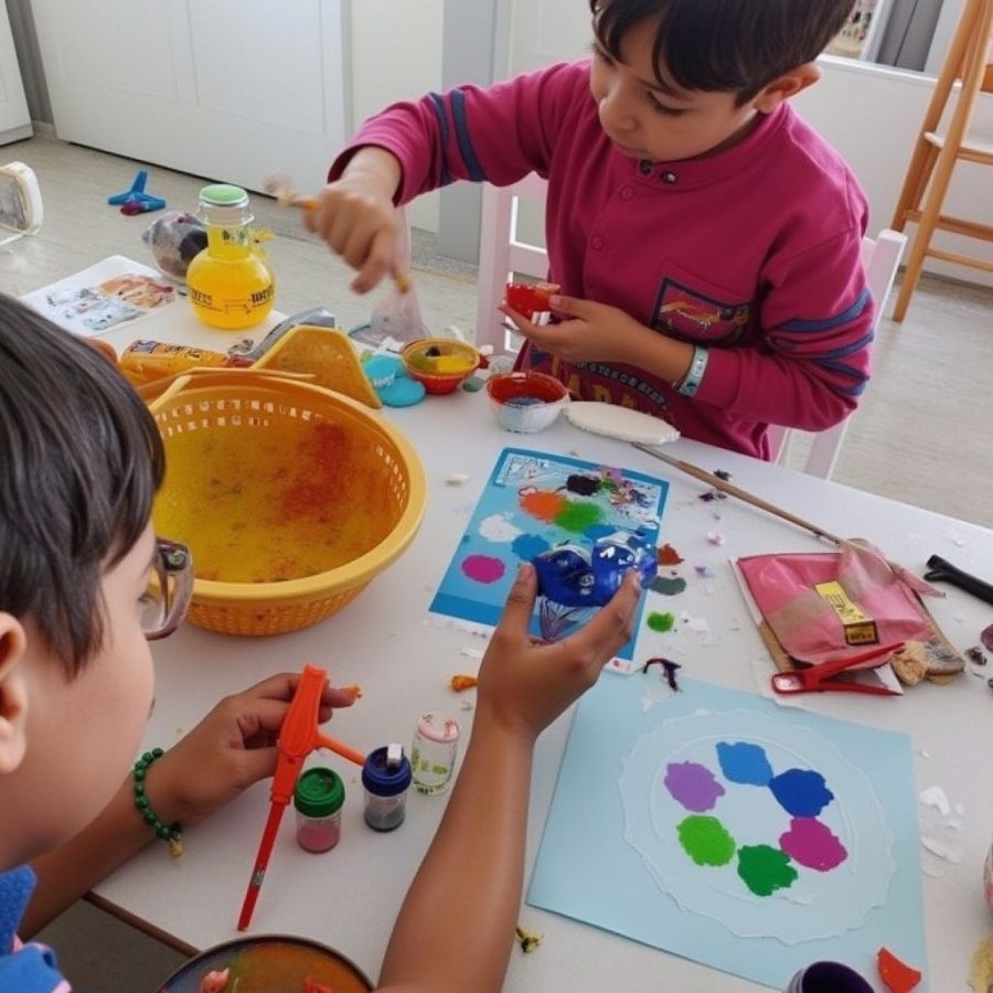 Kids creating a color wheel